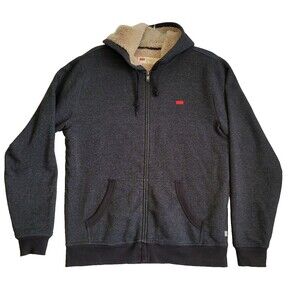 Levi's Hoodie Jacket Men Medium Dark Grey Sherpa Lined Full Zip Outdoor